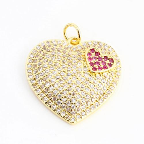 Befestigter Zirkonia Messing Anhänger, Herz, DIY & Micro pave Zirkonia, goldfarben, 20x1x3mm, verkauft von PC