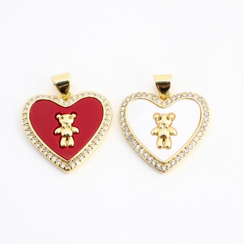 Befestigter Zirkonia Messing Anhänger, mit Acryl, Herz, goldfarben plattiert, DIY & Micro pave Zirkonia, keine, 24x20x4mm, verkauft von PC