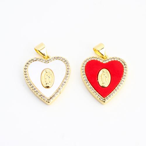 Befestigter Zirkonia Messing Anhänger, mit Acryl, Herz, goldfarben plattiert, DIY & Micro pave Zirkonia, keine, 24x17x4mm, verkauft von PC