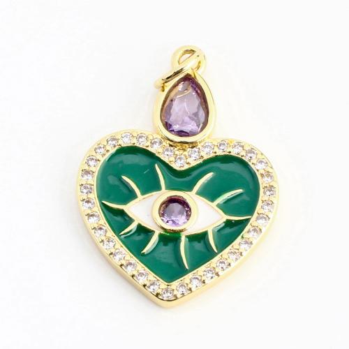 Befestigter Zirkonia Messing Anhänger, Herz, goldfarben plattiert, DIY & Micro pave Zirkonia & Emaille, 26x17x2mm, verkauft von PC