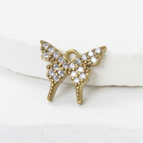 Strass Messing Anhänger, Schmetterling, plattiert, DIY & mit Strass, goldfarben, frei von Nickel, Blei & Kadmium, 10.70x12.40x8mm, verkauft von PC