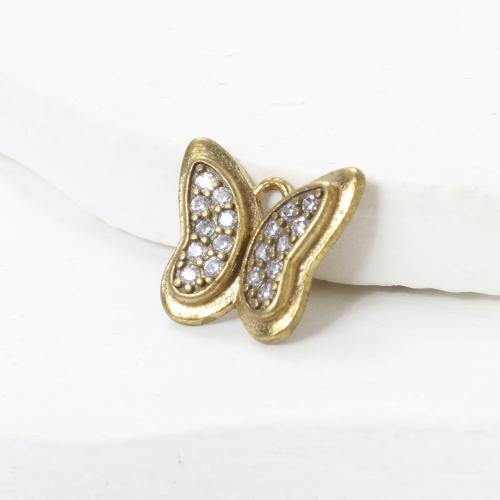 Strass Messing Anhänger, Schmetterling, plattiert, DIY & mit Strass, goldfarben, frei von Nickel, Blei & Kadmium, 10.60x11.70x1.90mm, verkauft von PC