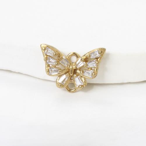 Conectores de Metal, Mariposa, chapado, Bricolaje & con diamantes de imitación, dorado, libre de níquel, plomo & cadmio, 9.40x12.80x1.90mm, Vendido por UD