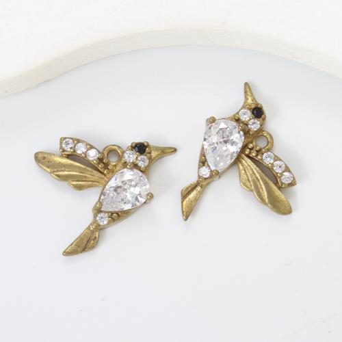 Strass Messing Anhänger, Vogel, plattiert, DIY & mit Strass, goldfarben, frei von Nickel, Blei & Kadmium, 14.80x17.60x3.80mm, verkauft von PC