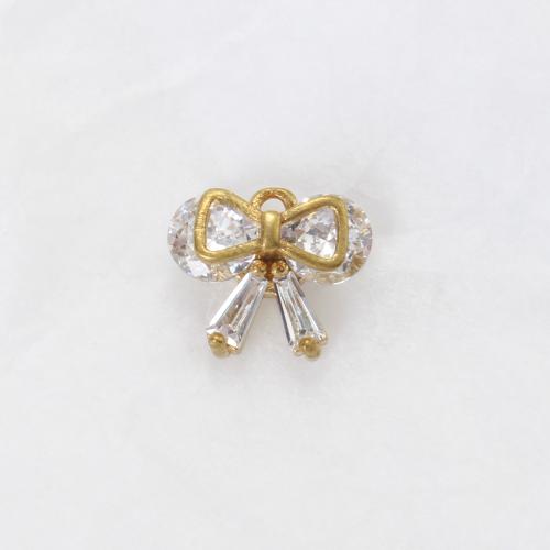 Strass Messing Anhänger, Schleife, plattiert, DIY & mit Strass, goldfarben, frei von Nickel, Blei & Kadmium, 11.30x13.30x6mm, verkauft von PC