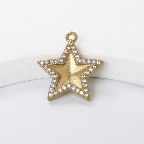 Strass Messing Anhänger, Stern, plattiert, DIY & mit Strass, goldfarben, frei von Nickel, Blei & Kadmium, 19x17.40x2.70mm, verkauft von PC