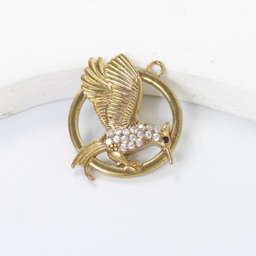 Colgantes de latón de imitación de diamante, metal, Pájaro, chapado, Bricolaje & con diamantes de imitación, dorado, libre de níquel, plomo & cadmio, 23.60x23.20x3.60mm, Vendido por UD