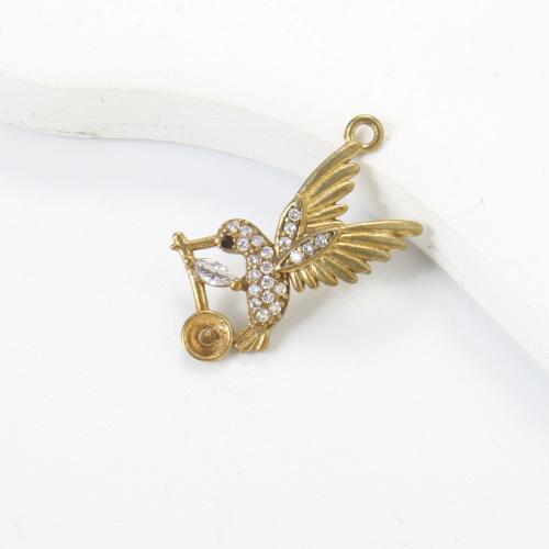 Colgantes de latón de imitación de diamante, metal, Pájaro, chapado, Bricolaje & con diamantes de imitación, dorado, libre de níquel, plomo & cadmio, 25.20x12.50x3mm, Vendido por UD