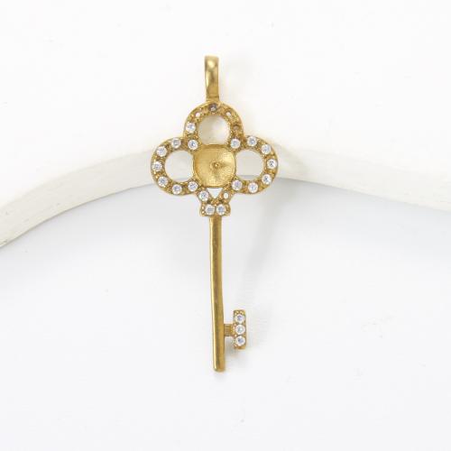 Colgantes de latón de imitación de diamante, metal, Llave, chapado, Bricolaje & con diamantes de imitación, dorado, libre de níquel, plomo & cadmio, 32x13x3.70mm, Vendido por UD