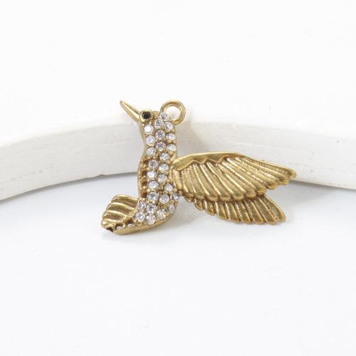 Colgantes de latón de imitación de diamante, metal, Pájaro, chapado, Bricolaje & con diamantes de imitación, dorado, libre de níquel, plomo & cadmio, 32x13x3.70mm, Vendido por UD