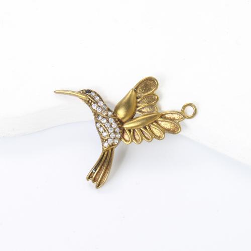 Colgantes de latón de imitación de diamante, metal, Pájaro, chapado, Bricolaje & con diamantes de imitación, dorado, libre de níquel, plomo & cadmio, 27.30x23x3mm, Vendido por UD