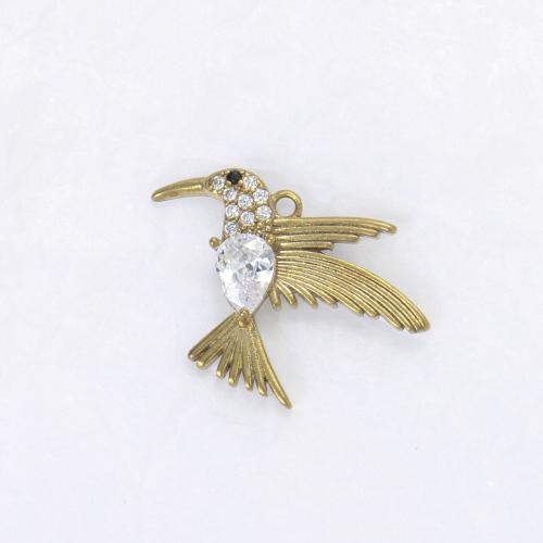 Colgantes de latón de imitación de diamante, metal, Pájaro, chapado, Bricolaje & con diamantes de imitación, dorado, libre de níquel, plomo & cadmio, 22x26x4mm, Vendido por UD