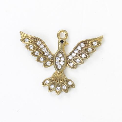 Colgantes de latón de imitación de diamante, metal, Pájaro, chapado, Bricolaje & con diamantes de imitación, dorado, libre de níquel, plomo & cadmio, 22x28.20x2.30mm, Vendido por UD