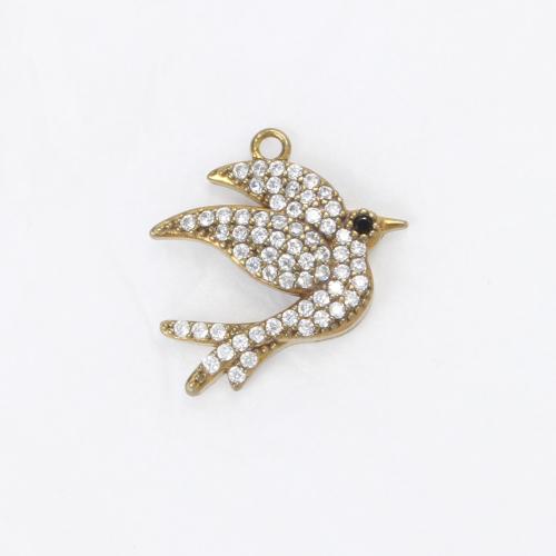 Colgantes de latón de imitación de diamante, metal, Pájaro, chapado, Bricolaje & con diamantes de imitación, dorado, libre de níquel, plomo & cadmio, 16x18.80x3.50mm, Vendido por UD