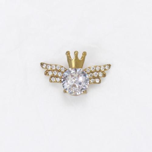 Colgantes de latón de imitación de diamante, metal, Ala, chapado, Bricolaje & con diamantes de imitación, dorado, libre de níquel, plomo & cadmio, 12.80x20.60x6.50mm, Vendido por UD