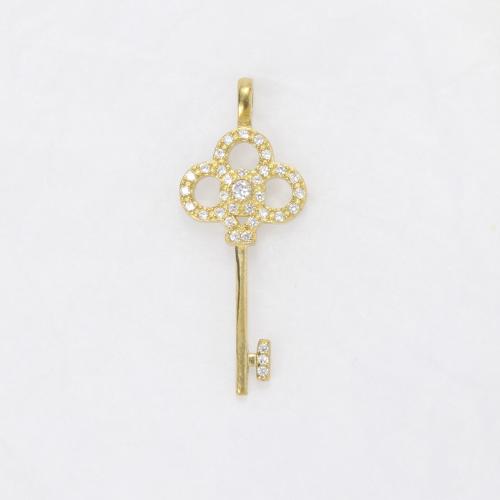 Strass Messing Anhänger, Schlüssel, plattiert, DIY & mit Strass, goldfarben, frei von Nickel, Blei & Kadmium, 32.20x12.80x6.50mm, verkauft von PC