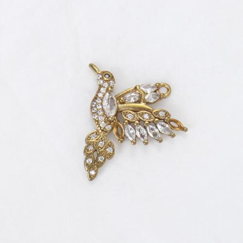 Strass Messing Anhänger, Vogel, plattiert, DIY & mit Strass, goldfarben, frei von Nickel, Blei & Kadmium, 20x24x4.40mm, verkauft von PC