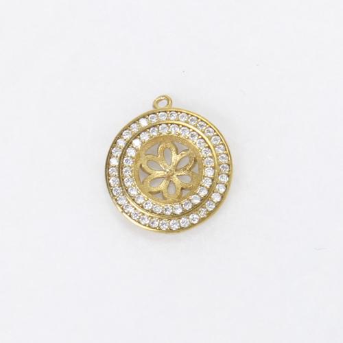Brass Pendant Findings, Round, plated, DIY & with rhinestone, golden, nickel, lead & cadmium free, 15.20x13.60x3.60mm, Sold By PC