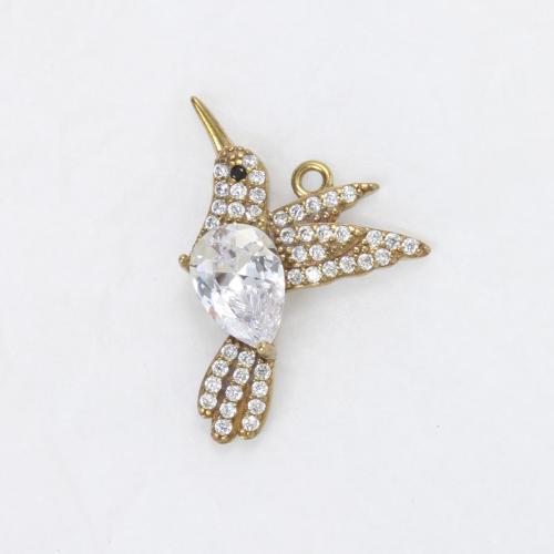 Strass Messing Anhänger, Vogel, plattiert, DIY & mit Strass, goldfarben, frei von Nickel, Blei & Kadmium, 27x19.30x4.70mm, verkauft von PC