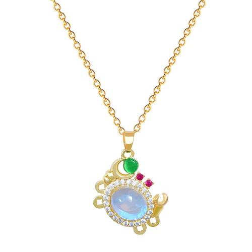 Titanium Steel Necklace, with Resin & Brass, Crab, fashion jewelry & micro pave cubic zirconia & for woman, golden, Sold By PC