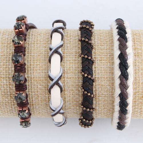 PU Schnur Armbänder, Wachsschnur, mit PU Leder & Strass & Messing, plattiert, Modeschmuck & mehrschichtig, keine, frei von Nickel, Blei & Kadmium, verkauft von PC