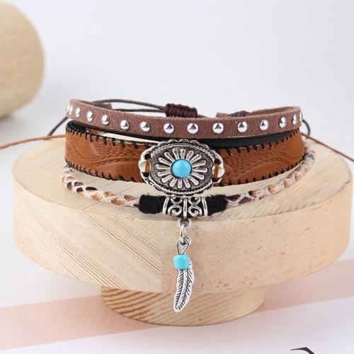 PU Schnur Armbänder, Wachsschnur, mit Baumwollsamt & PU Leder & Zinklegierung, Modeschmuck & mehrschichtig, keine, verkauft von PC