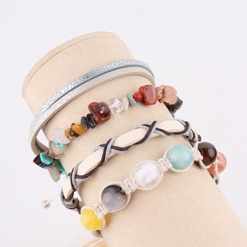 Gemstone Bracelets, Wax Cord, with Natural Stone & PU Leather, fashion jewelry, more colors for choice, Sold By PC