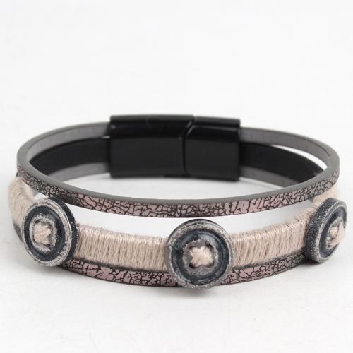 PU Schnur Armbänder, PU Leder, mit Baumwollfaden & Magnet & Acryl, Modeschmuck, keine, verkauft von PC