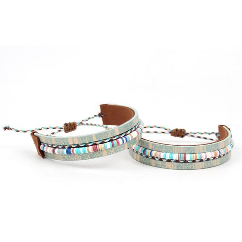 PU Schnur Armbänder, Polymer Ton, mit Baumwollsamt & PU Leder, Modeschmuck, keine, verkauft von PC