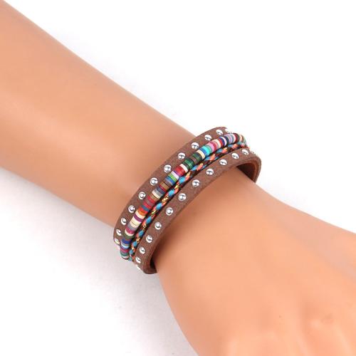 Fashion Bracelet & Bangle Jewelry, Tibetan Style, with Velveteen & Polymer Clay & Iron, gold color plated, fashion jewelry, more colors for choice, 10x10mm, Sold By PC