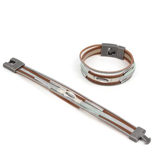 PU Leather Cord Bracelets, Tibetan Style, with PU Leather & Iron, gold color plated, fashion jewelry & multilayer, more colors for choice, Sold By PC