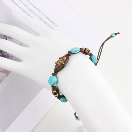 Mode Armband, Zinklegierung, mit Kokosrinde & Wachsschnur & Natürliche Türkis, goldfarben plattiert, Modeschmuck, keine, verkauft von PC