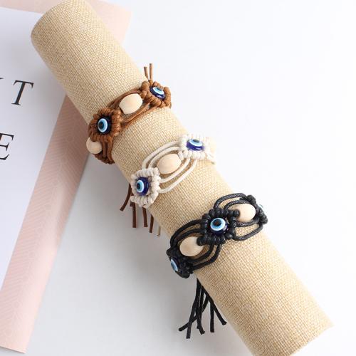 Evil Eye Jewelry Bracelet, Wax Cord, with Wood & Resin, gold color plated, fashion jewelry, more colors for choice, Sold By PC