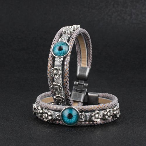 Evil Eye Jewelry Bracelet, Tibetan Style, with PU Leather & Copper Coated Plastic, gold color plated, fashion jewelry & multilayer, more colors for choice, Sold By PC
