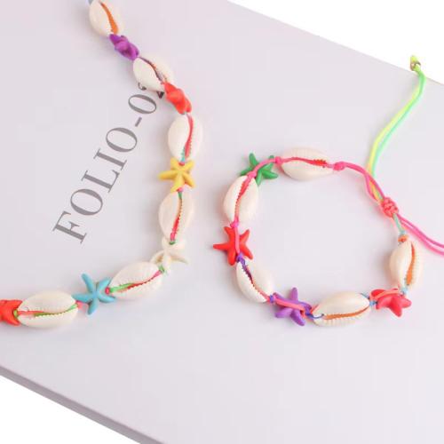 Muschel Schmuck Armband, mit Türkis & Wachsschnur, goldfarben plattiert, Modeschmuck, keine, verkauft von PC