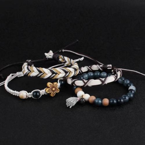 Acryl Armbänder, mit Wachsschnur & Holz, goldfarben plattiert, Modeschmuck, keine, verkauft von PC