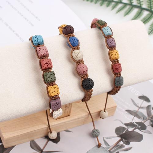 Gemstone Bracelets, Lava, with Wax Cord, gold color plated, fashion jewelry, more colors for choice, Sold By PC