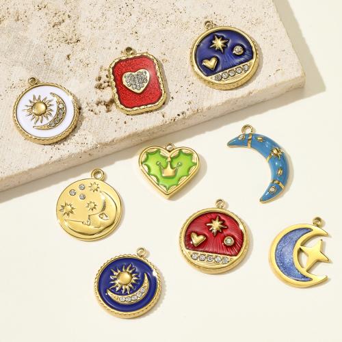Stainless Steel Pendants, 304 Stainless Steel, gold color plated, DIY & enamel & with rhinestone, more colors for choice, 3PCs/Bag, Sold By Bag