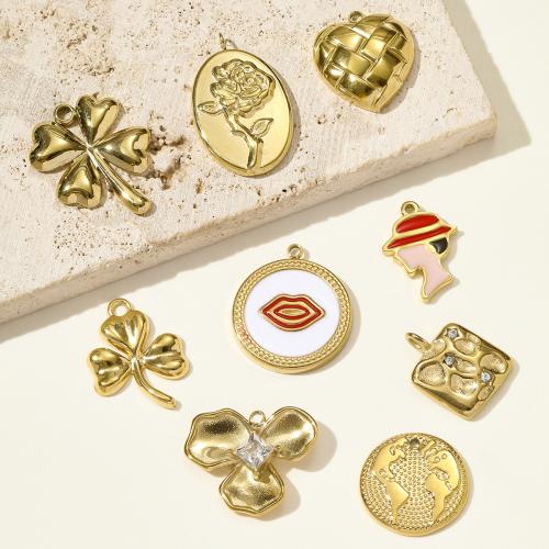 Stainless Steel Pendants, 304 Stainless Steel, gold color plated, DIY & micro pave cubic zirconia & enamel, more colors for choice, 3PCs/Bag, Sold By Bag