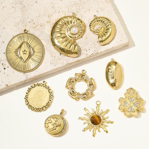 Stainless Steel Pendants, 304 Stainless Steel, with Natural Stone & ABS Plastic Pearl, gold color plated, DIY & with rhinestone, more colors for choice, 3PCs/Bag, Sold By Bag