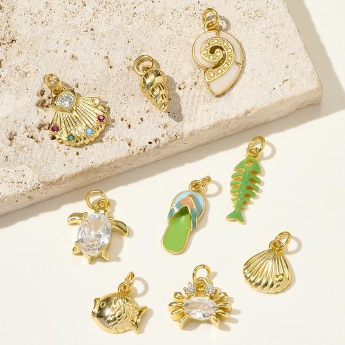 Cubic Zirconia Micro Pave 925 Sterling Silver Pendant, gold color plated, DIY & micro pave cubic zirconia & enamel, more colors for choice, 2PCs/Bag, Sold By Bag