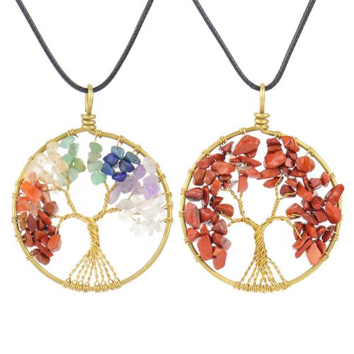 Natural Gemstone Necklace, with leather cord & Brass, handmade, different materials for choice & Unisex & hollow, golden, Sold By PC