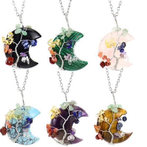 Natural Gemstone Necklace, Natural Stone, with brass wire, platinum color plated, handmade & different materials for choice & Unisex, Sold By PC