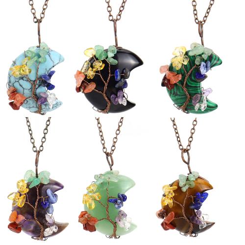 Natural Gemstone Necklace, Natural Stone, with brass wire, handmade, fashion jewelry & different materials for choice & Unisex, antique copper color, Sold By PC