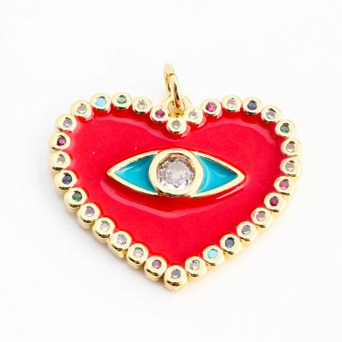 Cubic Zirconia Micro Pave Brass Pendant, Heart, DIY & micro pave cubic zirconia & enamel, golden, 24x25x2mm, Sold By PC