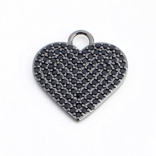 Cubic Zirconia Micro Pave Brass Pendant, Heart, DIY & micro pave cubic zirconia, black, 19x18x1mm, Sold By PC