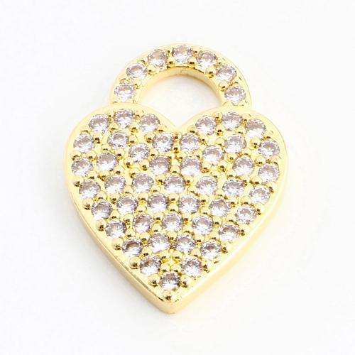 Cubic Zirconia Micro Pave Brass Pendant, Heart, DIY & micro pave cubic zirconia, golden, 25x19x3mm, Sold By PC