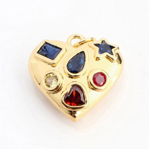 Cubic Zirconia Micro Pave Brass Pendant, Heart, DIY & micro pave cubic zirconia & hollow, golden, 18x18x7mm, Sold By PC