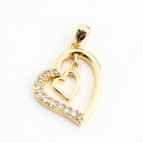 Cubic Zirconia Micro Pave Brass Pendant, Heart, DIY & micro pave cubic zirconia & hollow, golden, 25x17x2mm, Sold By PC