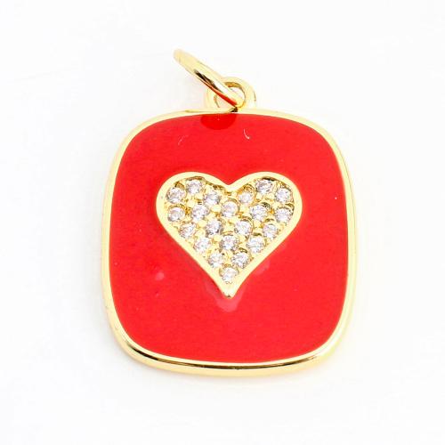 Cubic Zirconia Micro Pave Brass Pendant, Heart, gold color plated, DIY & micro pave cubic zirconia & enamel, 19x15x1mm, Sold By PC
